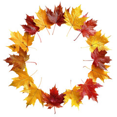 Fototapeta premium Autumn leaf wreath on transparent background