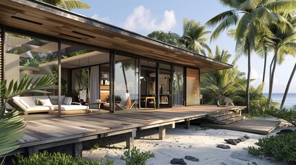 Obraz premium 3d rendering of modern cozy house for sale or rent in luxurious style.