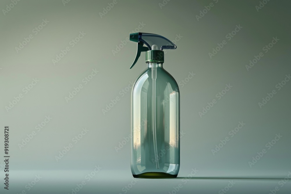 Poster a green glass bottle with a built-in sprayer, suitable for use in various scenarios