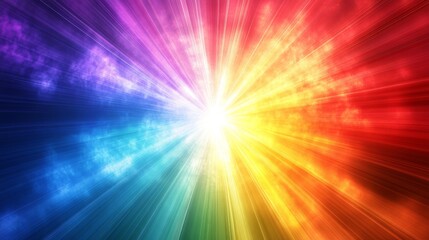 Abstract Rainbow Light Burst with Cloudy Background