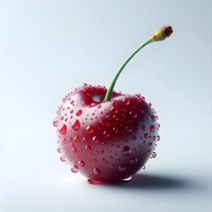 Photo of fresh sweet ripe red cherry isolated with water drops on white background