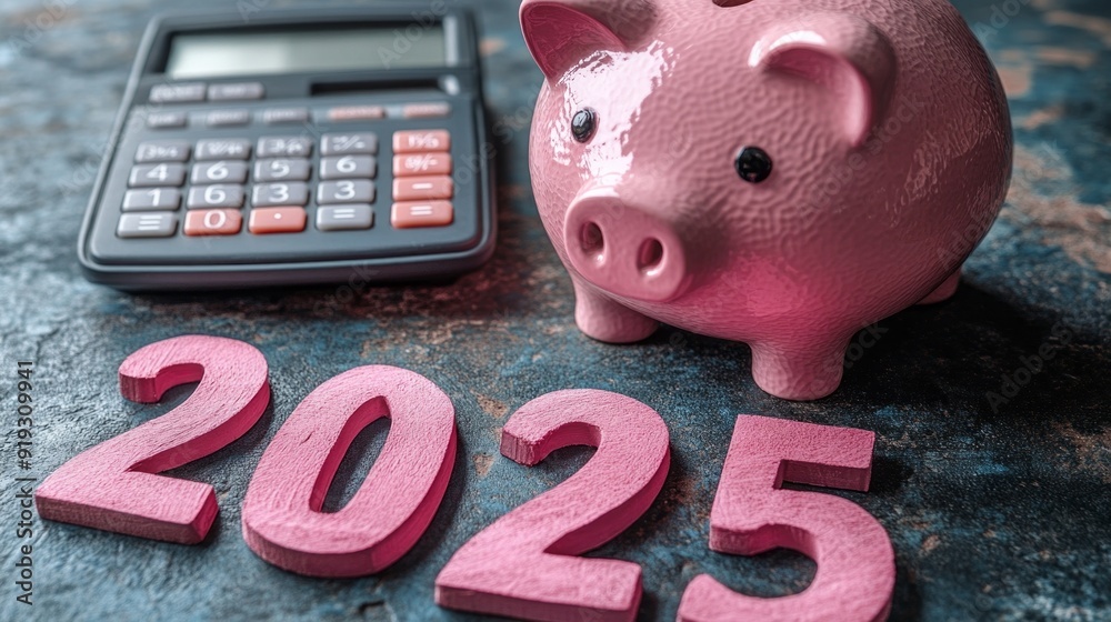 Poster a pink piggy bank with the number twenty-five written on it
