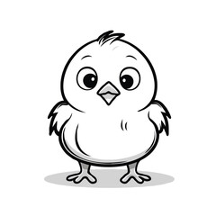 very simple chick drawing, icon style, vector style, black and white, white background