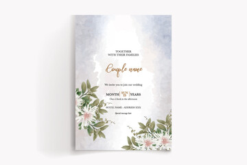 WEDDING INVITATION FRAME WITH FLOWER DECORATIONS WITH FRESH LEAVES