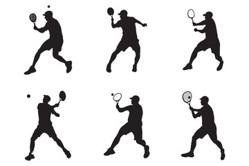 Men's playing tennis silhouette vector