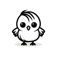 very simple chick drawing, icon style, vector style, black and white, white background