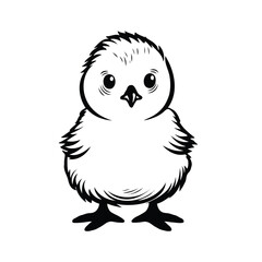 very simple chick drawing, icon style, vector style, black and white, white background
