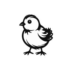 very simple chick drawing, icon style, vector style, black and white, white background