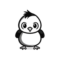 very simple chick drawing, icon style, vector style, black and white, white background