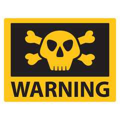 Skull and bones warning. Deadly danger.Warning sign.Danger sign poison, toxic, chemical and electricity yellow.Hazard icon. Isolated on white background.Vector flat illustration.