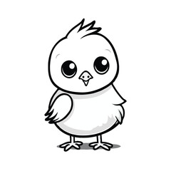 very simple chick drawing, icon style, vector style, black and white, white background