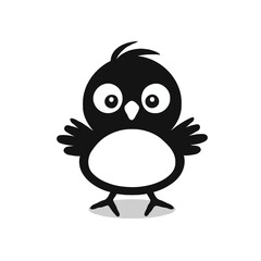 very simple chick drawing, icon style, vector style, black and white, white background
