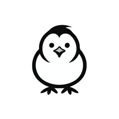 very simple chick drawing, icon style, vector style, black and white, white background