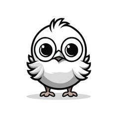 very simple chick drawing, icon style, vector style, black and white, white background