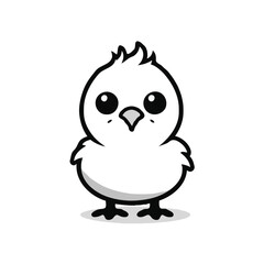 very simple chick drawing, icon style, vector style, black and white, white background
