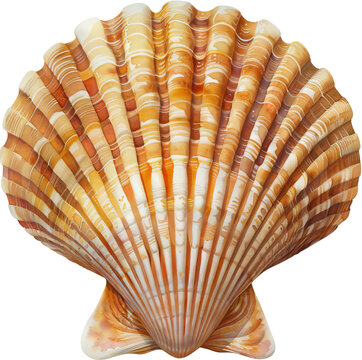 striped scallop seashell with orange and white pattern