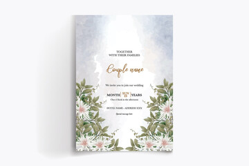 WEDDING INVITATION FRAME WITH FLOWER DECORATIONS WITH FRESH LEAVES