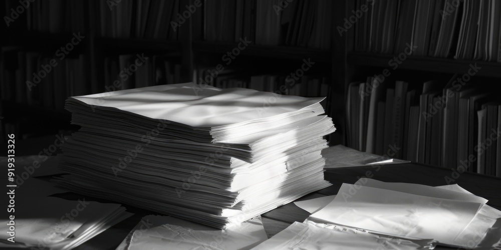 Aufkleber A stack of papers sitting on a table, providing a workspace for reading and writing