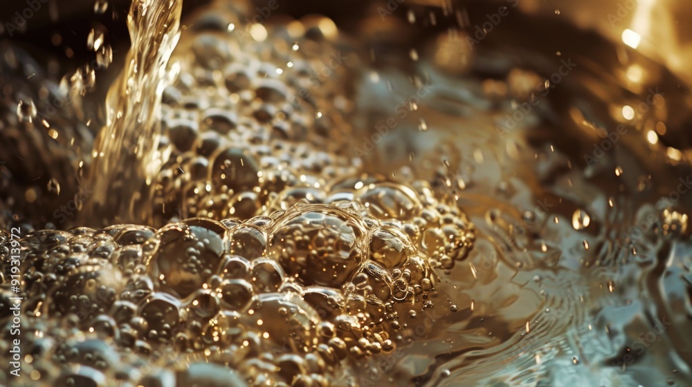 Poster a close-up view of a bowl of water with soap suds and bubbles