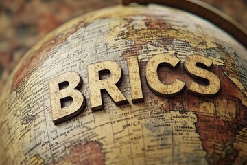 BRICS word on world globe.
