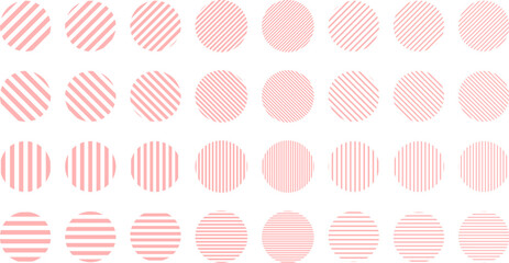 ストライプ・ボーダー模様のベクターイラストセット　ピンク　円　丸Striped and border pattern isolated illustration set.pink  circle shape collection.