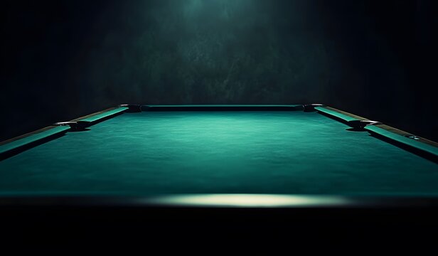 green billiard table texture background, empty, dark room, low light, close up, front view, photorealistic,
