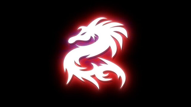 A blue dragon in a light up panel on a black background - animation