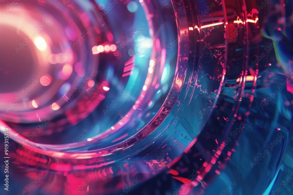 Aufkleber a close-up shot of a circular object with red and blue lights