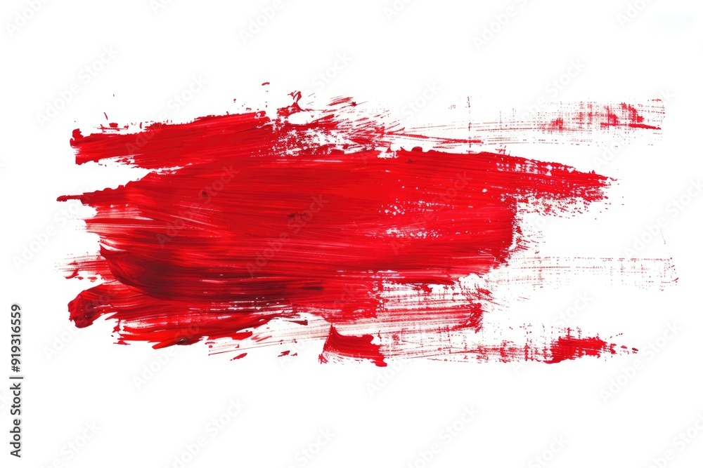 Poster single red brush stroke against white background, ideal for graphics and design projects