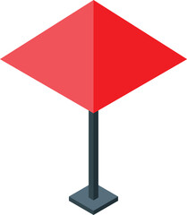 Red square beach umbrella standing on the sand, summertime concept © ylivdesign