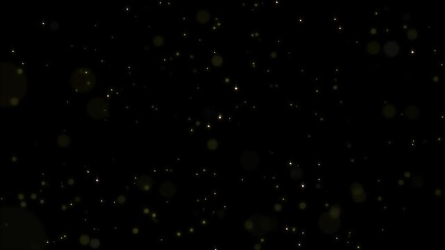 Abstract bokeh of dust particles floating in the air on black background. Slow motion. Abstract animated overlay effect of white particles flying. Loop animation. 4k footage