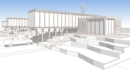 Obraz premium townhouse architectural sketch 3d illustration