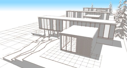 townhouse architectural sketch 3d illustration