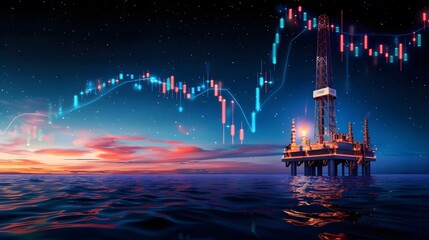 A time-lapse of drilling activity next to fluctuating stock prices