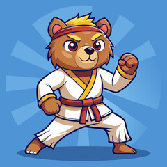 Fototapeta premium cartoon illustration karate bear in kimono