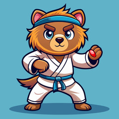 Naklejka premium cartoon illustration karate bear in kimono