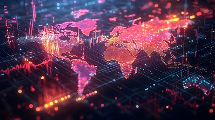 Fototapeta premium Map of the world with various colorful lines connecting different countries.