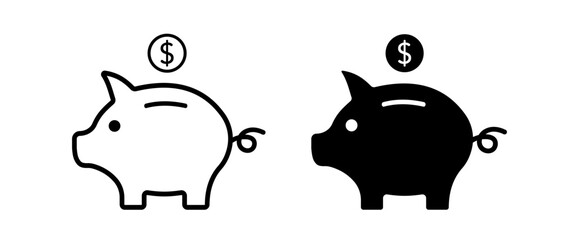 Piggy bank icon vector. Save money sign. Piggy bank with coin.  Vector