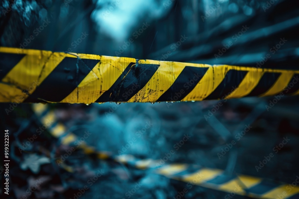 Poster a detailed view of a barricade with yellow and black stripes, often used for traffic control or cons