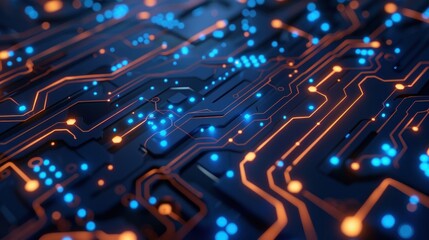 Circuit Board Starting the Process of Information Digitization and Computing .CPU Processor Neon Theme Visualization
