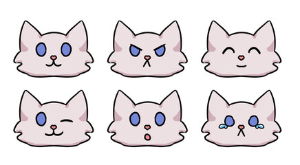 Fototapeta premium Cute cat emoji ser, emotional cute kitten, cute milk cat, 