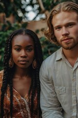 Fototapeta premium A Caucasian Man and African American Woman Posing for a Photo