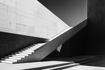 Fototapeta premium A classic staircase with steps leading up in a darkened hallway