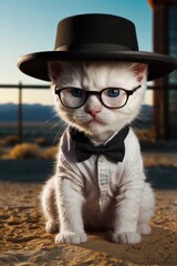 Stylish Cat: A Cat Wearing a Hat and Glasses