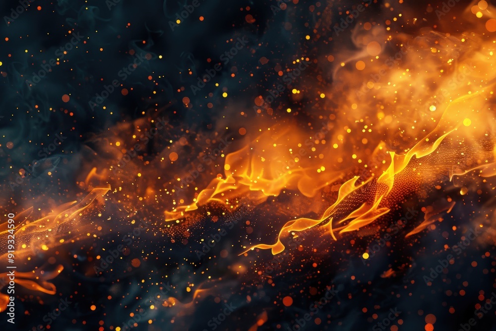 Fototapete a close-up shot of flames on a dark background, ideal for use in contexts where you need to convey w