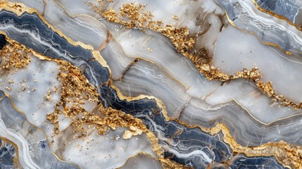 A striking marble surface showcases intricate gray and white patterns with gold veining