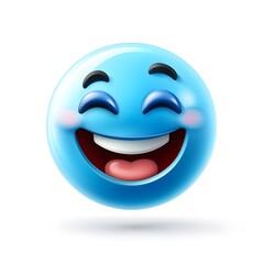 Obraz premium vector illustration of happy blue emoji, against white background.