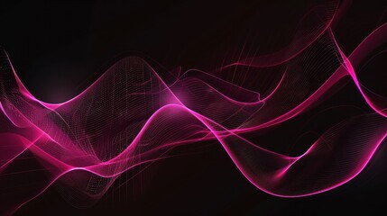 Obraz premium Abstract Pink Waves on Black Background