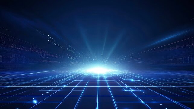 https://s.mj.run/-5pezmlwnS8 Blue technology background with light rays and grid, with generative ai