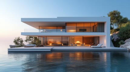 Fototapeta premium Modern Luxurious Waterfront Home with Stunning Minimalist Design